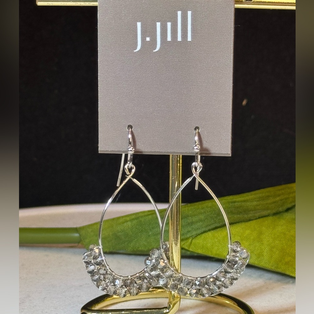 J. JILL Silver Tone Crystal Bead Dangle Earrings 1.75in